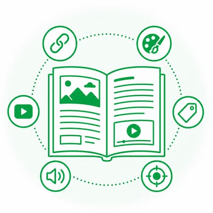 Brand the flipbook and enrich pages with hotspots, video, and links